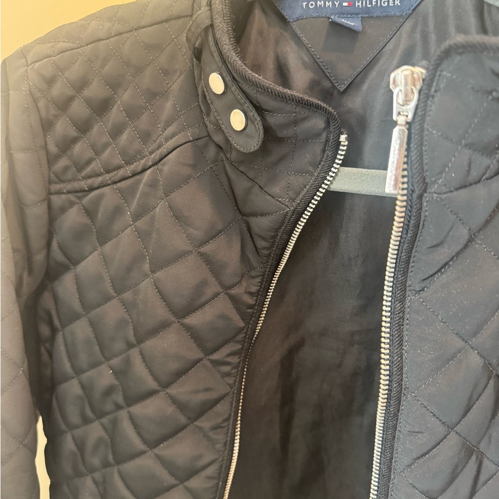 Tommy Hilfiger Black Leather Jacket with Quilted Design